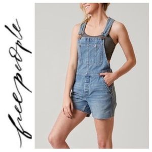 Free People Denim Shortalls Overall Shorts Jean Romper Jumper Cotton